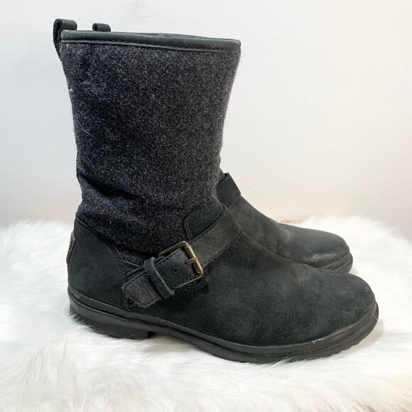 Ugg Women's Robbie Side Zip Leather & Wool Boots Size 6 - Picture 2 of 10